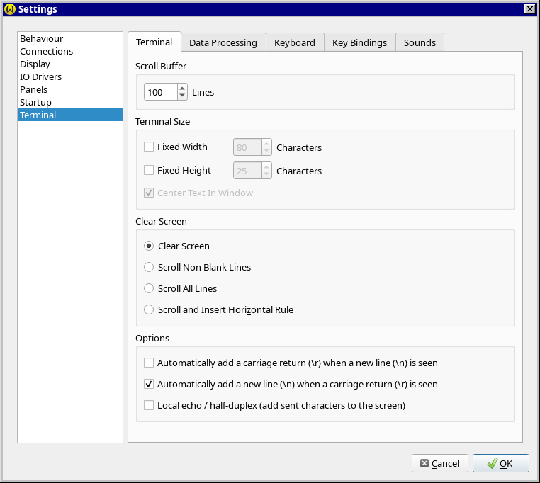 Screen shot of custom baud rates