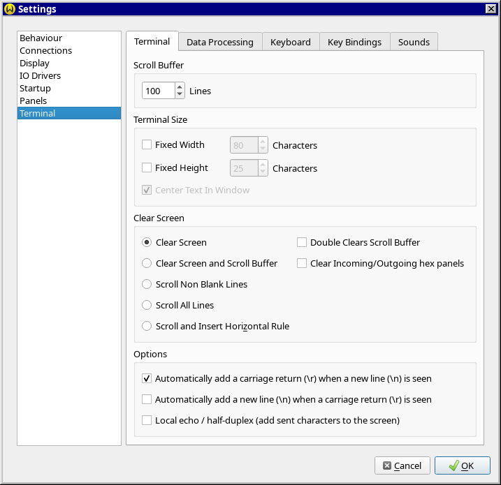 New Clear Screen Settings