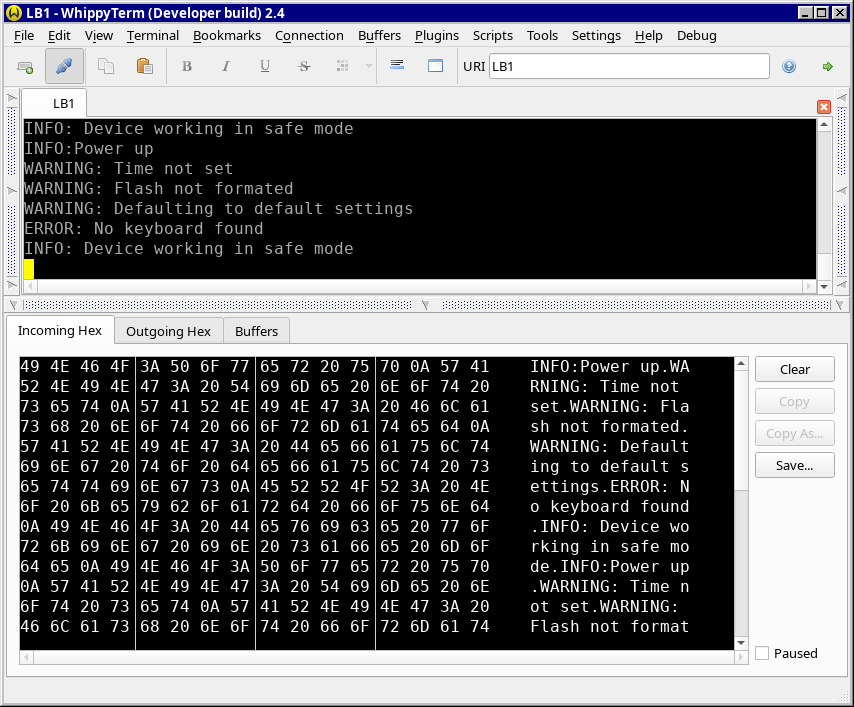 Hex Dump Appearance dialog and a binary mode display with divider lines